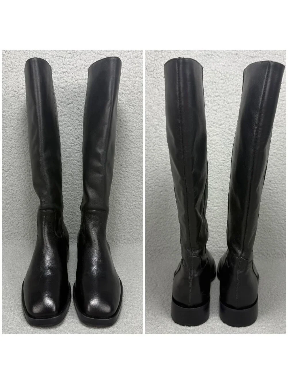 Larroude Boots Womens 7.5 Shoes Black Leather Anne Knee High Riding Square Toe